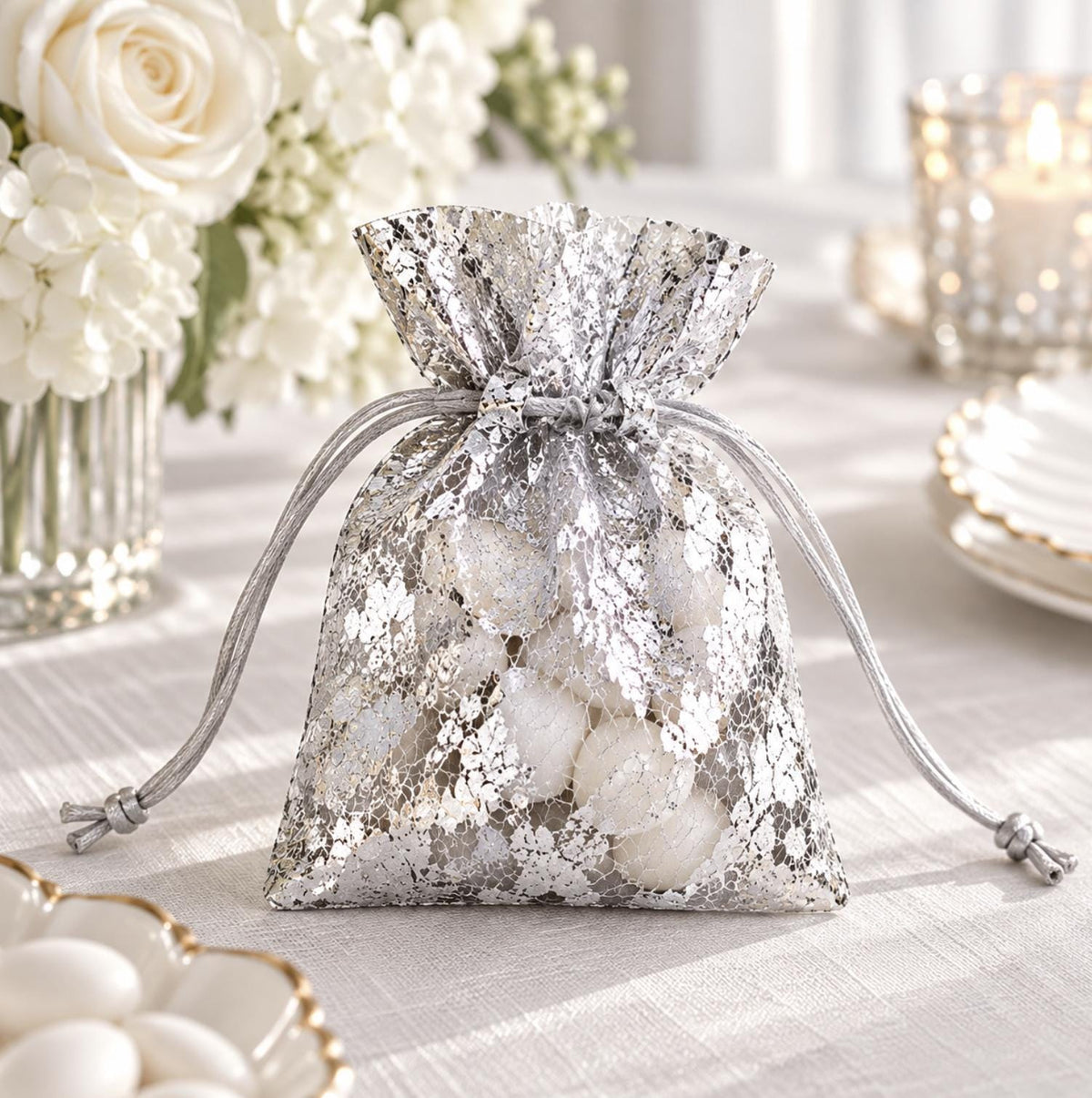 12 - Pack Metallic Gold or Silver Foil Drawstring Candy Bags – Wedding & Party Favor Bags - Pretty Party Boxx
