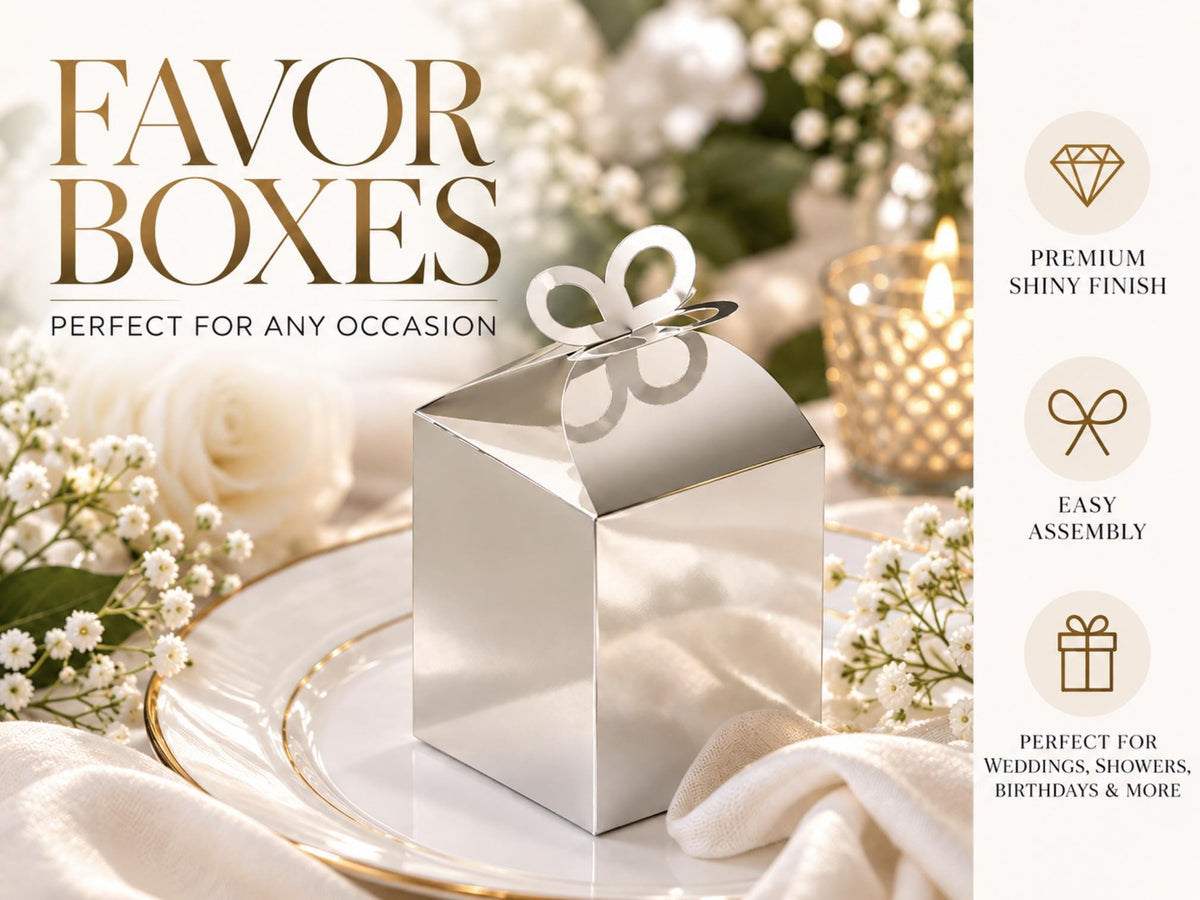 25 Pack Metallic Gold Foil Butterfly Top Premium Party Favor Boxes, Cardstock Candy Gift Boxes - 250 GSM - Pretty Party Boxx