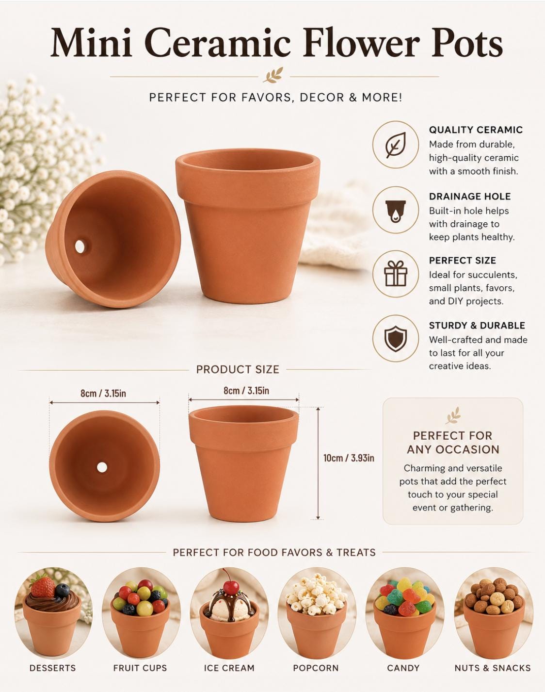 Mini Ceramic Flower Pot Charcuterie Cups with Gold Toothpicks – Garden Party Appetizer Cups