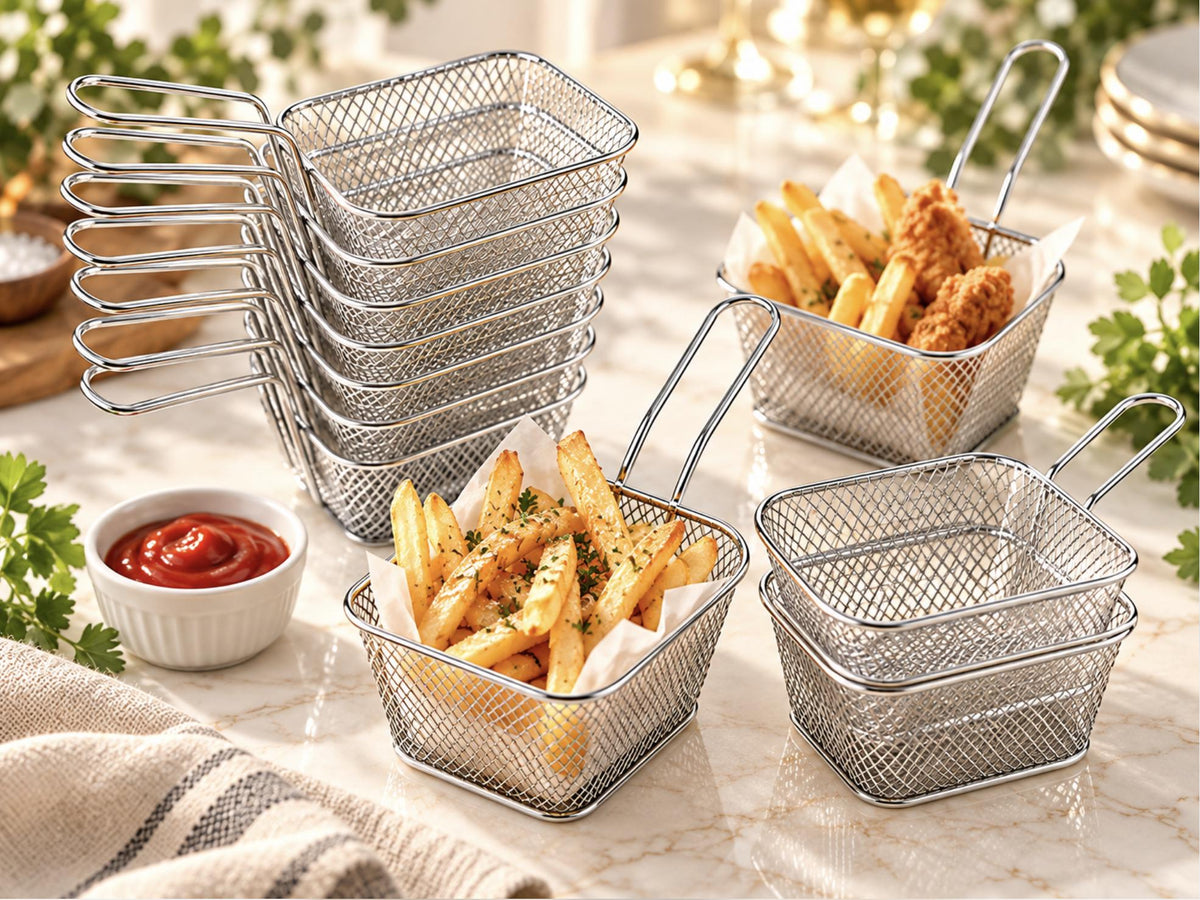 Mini Fry Baskets and Mini Wooden Forks - Set of 16 - Pretty Party Boxx