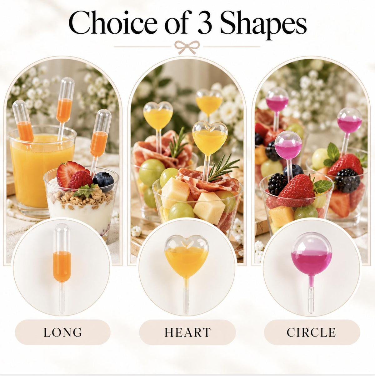 Mini Pipettes for Desserts – Food - Grade Cupcake & Donut Pipette Droppers (3 Shapes: Round, Rectangle & Heart)