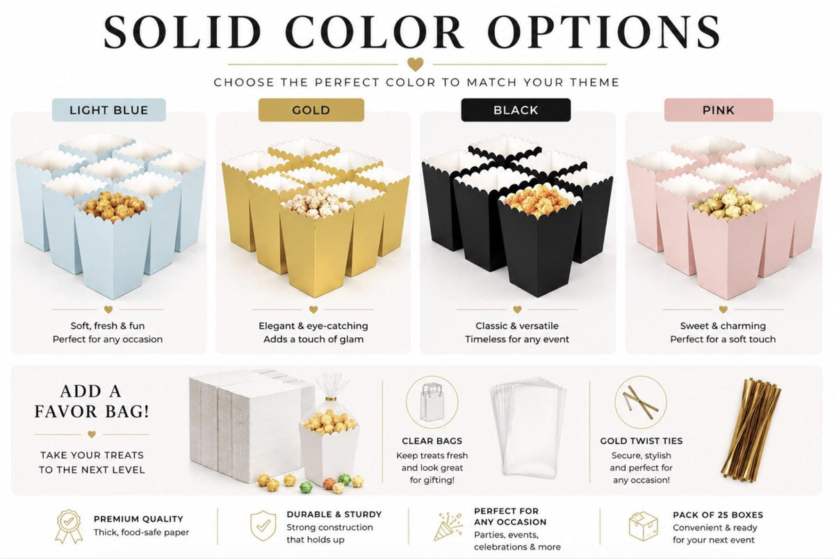 Mini Striped Popcorn Favor Boxes – Pastel Party Snack Boxes for Birthdays & Showers