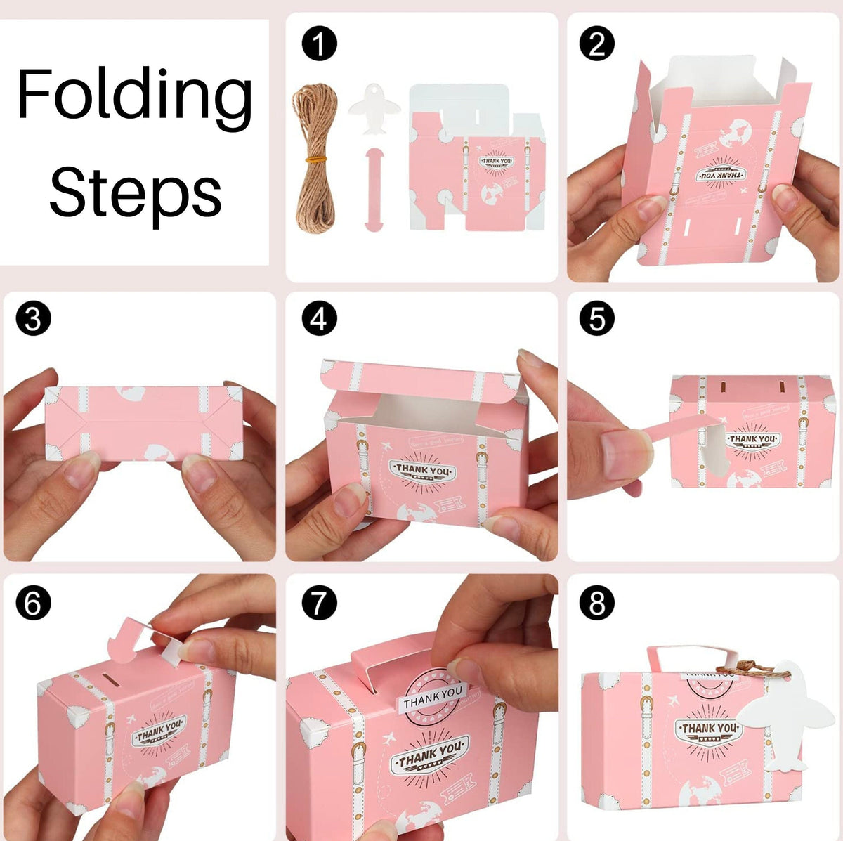 Mini Travel Suitcase Favor Boxes with Compass Charm & Twine – Vintage Party Favor Boxes for Weddings, Birthdays & Travel-Themed Events