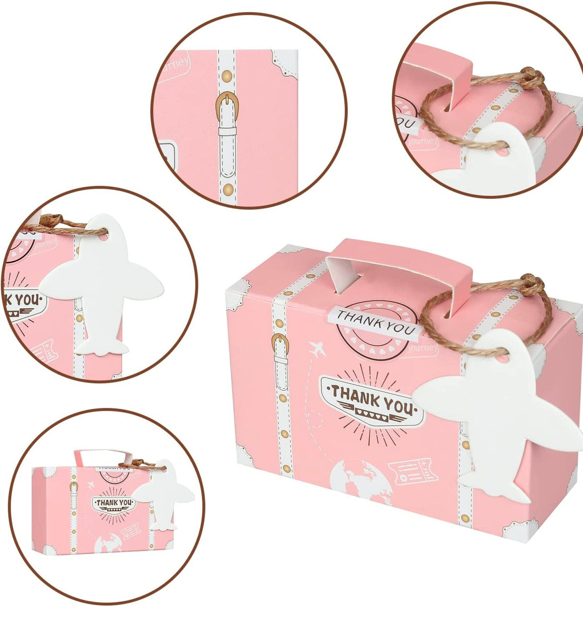 Mini Travel Suitcase Favor Boxes with Compass Charm & Twine – Vintage Party Favor Boxes for Weddings, Birthdays & Travel-Themed Events