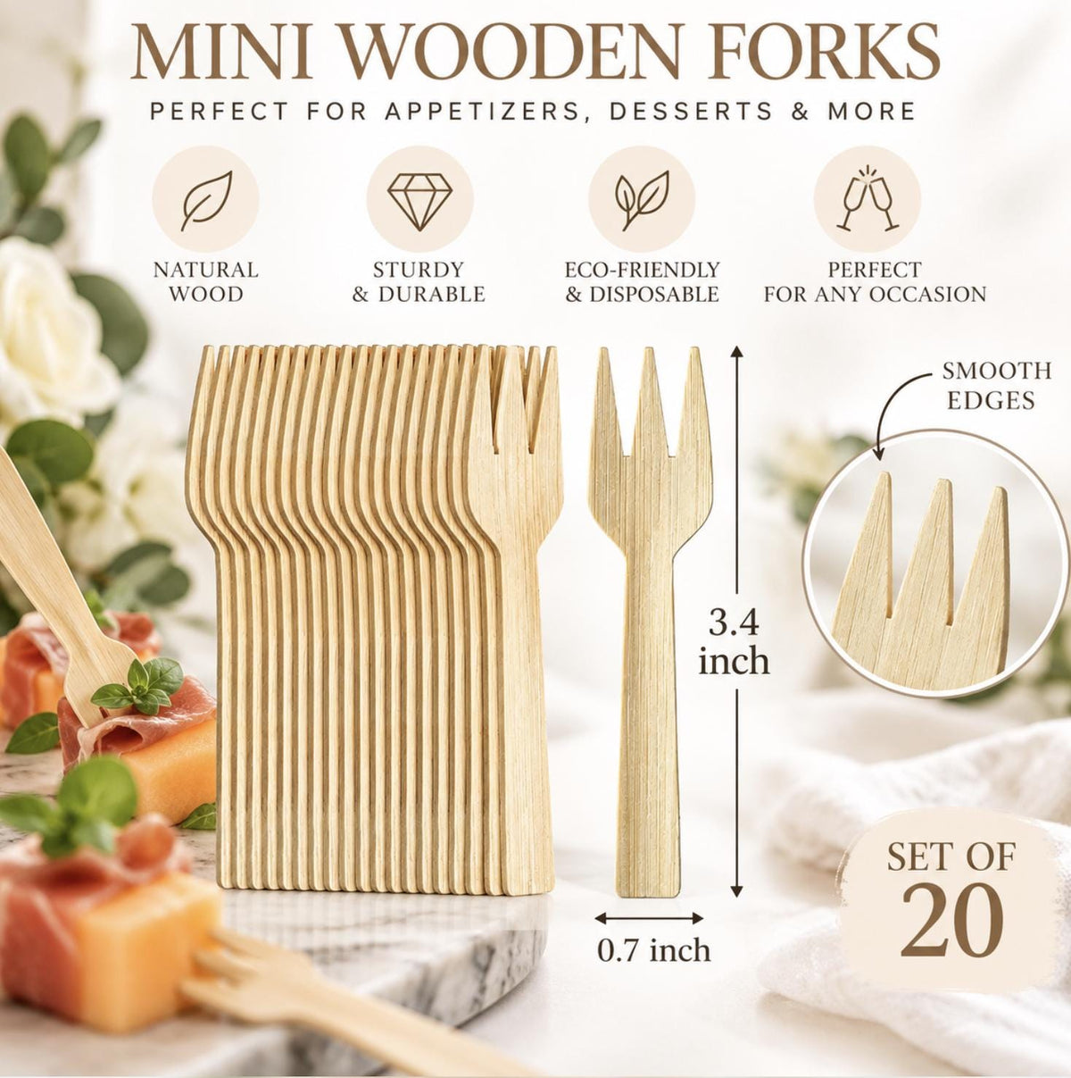 Mini Wooden Appetizer Forks – Disposable Tasting Forks for Catering, Weddings & Finger Food