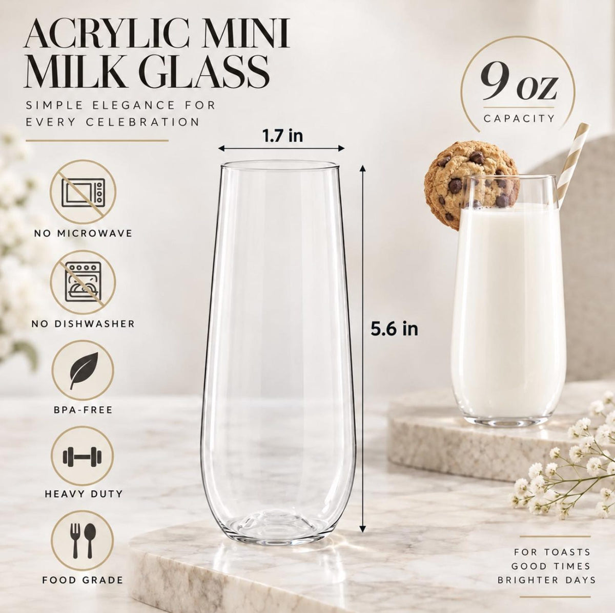 Mini Dessert Cups (3 oz) – Set of 12 Clear Acrylic Cups with Striped Paper Straws for Milk & Cookies & Party Desserts