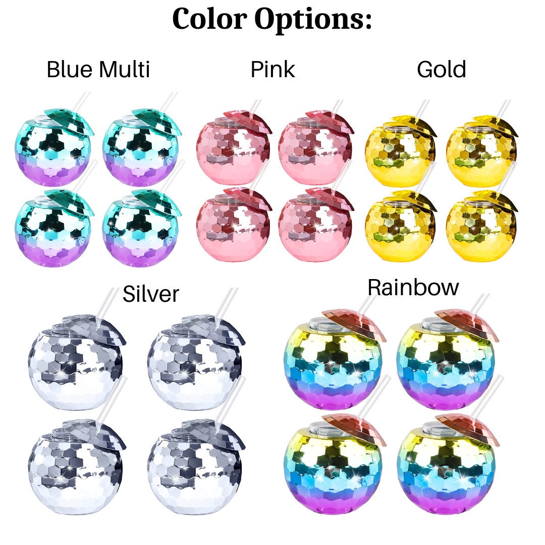 Mirror Disco Ball Drink Tumblers with Straws – Disco Party Cups for Bachelorettes & Showers