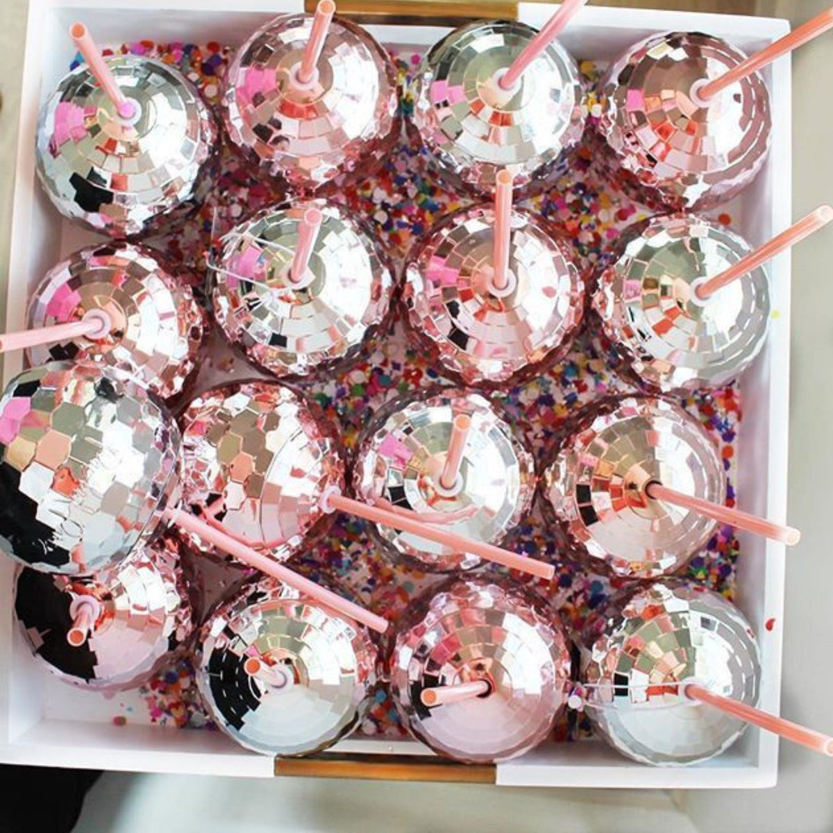 Mirror Disco Ball Drink Tumblers with Straws – Disco Party Cups for Bachelorettes & Showers