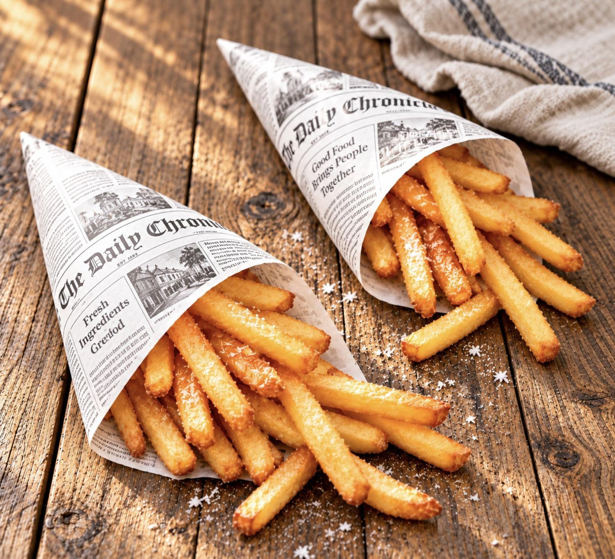 Newspaper Print Cone Liner Sheets – Vintage Food Wrap Paper for Fries, Pastries & Party Snacks