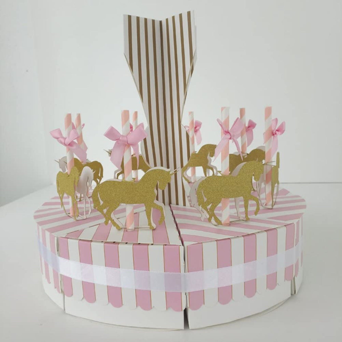 Paper Carousel Horse Favor Box Centerpiece – Vintage Pink Carnival Party Decoration & Treat Box Set - Pretty Party Boxx