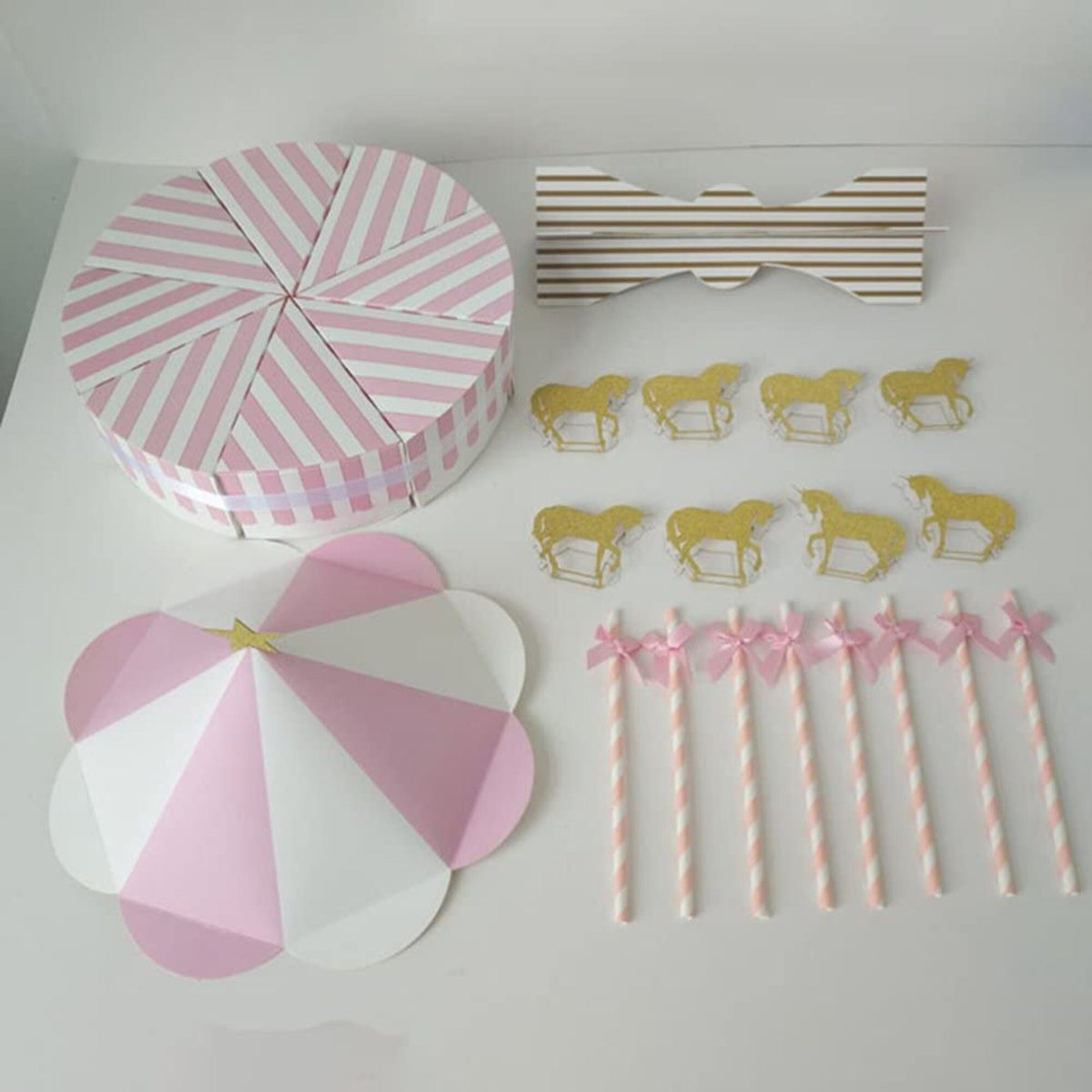 Paper Carousel Horse Favor Box Centerpiece – Vintage Pink Carnival Party Decoration & Treat Box Set - Pretty Party Boxx