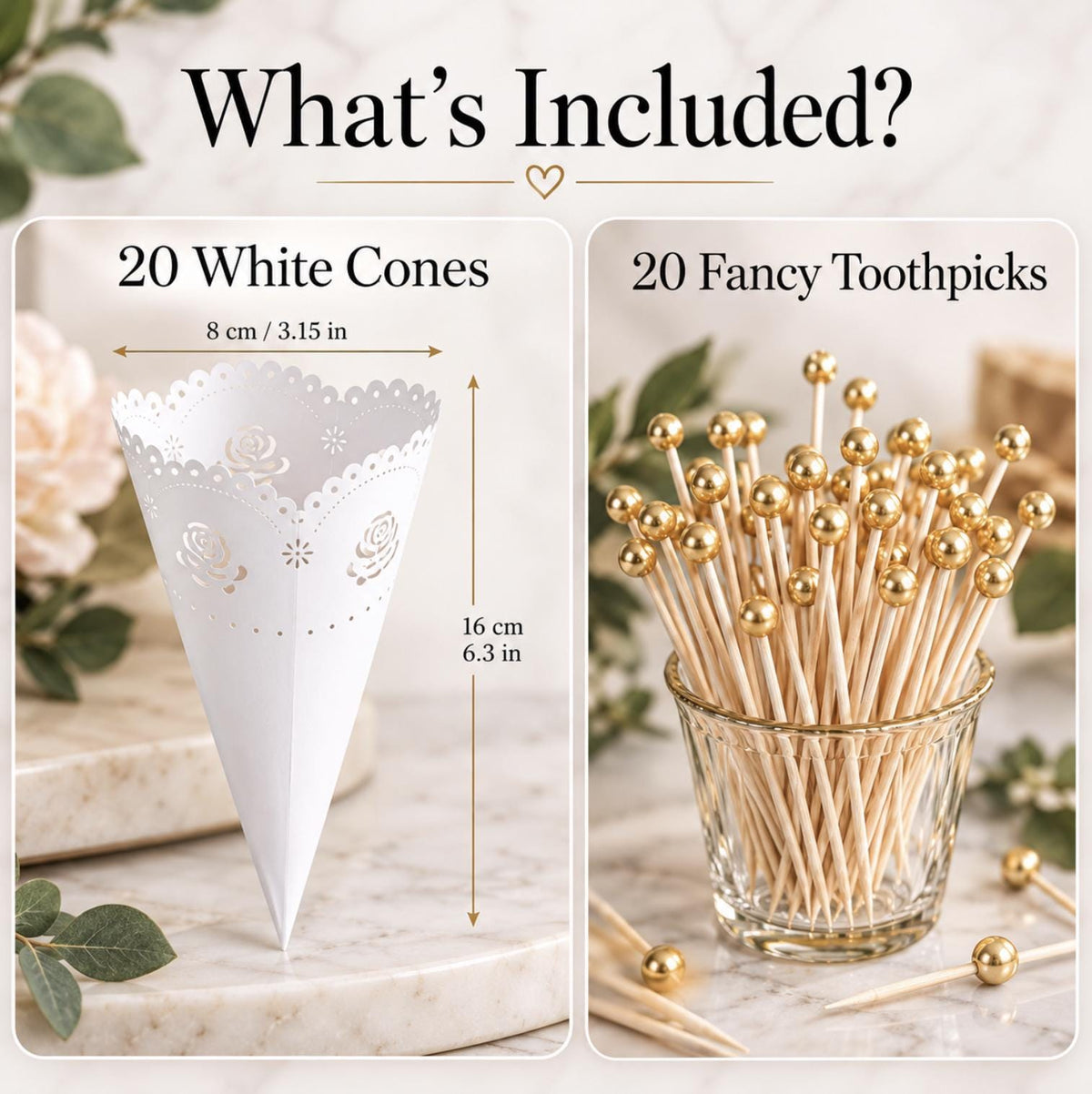Paper Doily Charcuterie Cones with Toothpicks – Lace Cones for Cone Stands & Dessert Displays