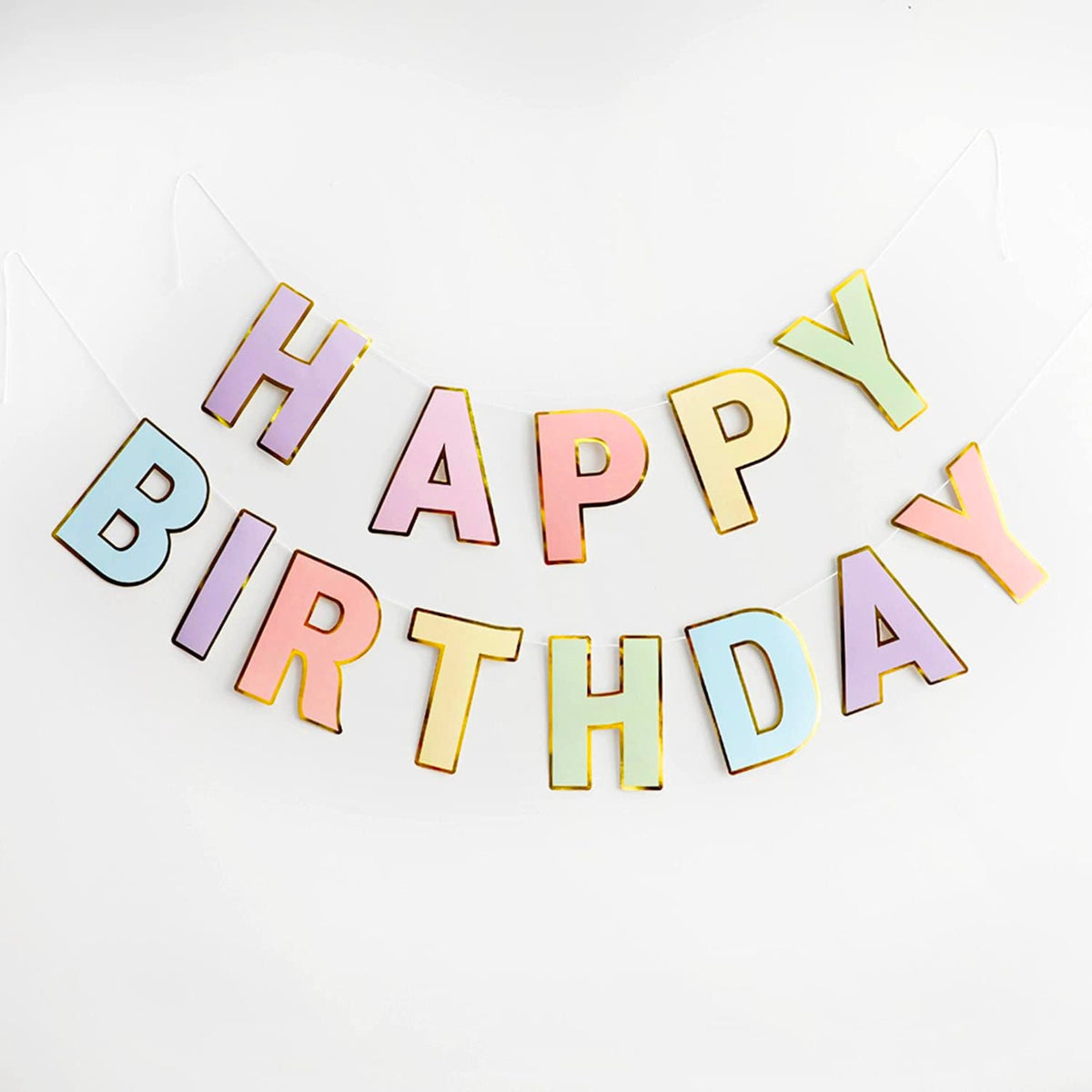 Pastel Happy Birthday Banner – Rainbow Letter Banner for Kids Birthday Parties
