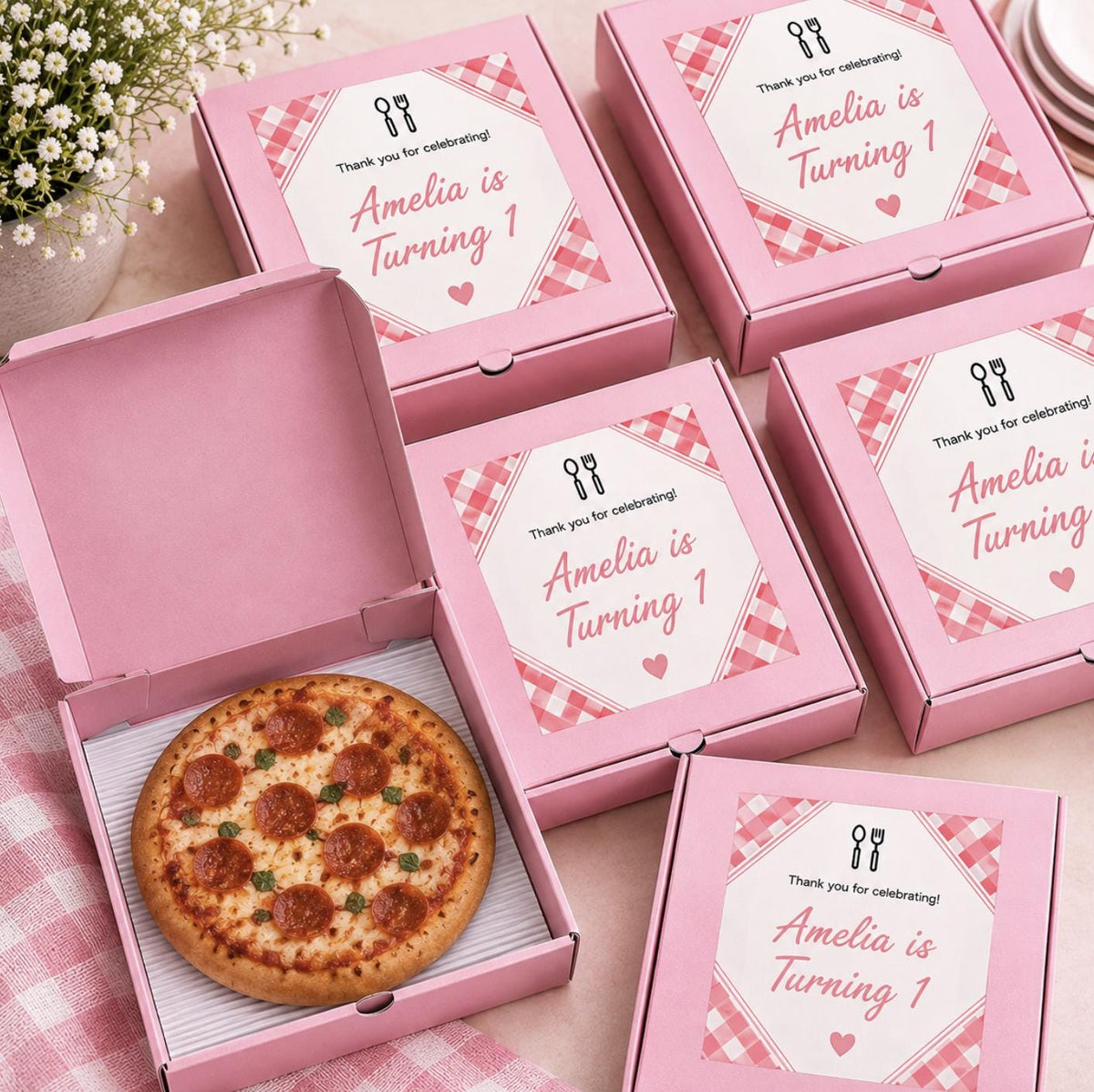 Pink Mini Pizza Boxes - Cute Party Favors for Pizza Themed Celebrations & Events