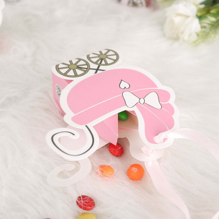 25 Pack Baby Stroller Party Favor Gift Boxes – Cardstock Carriage Candy Boxes with Ribbon Ties