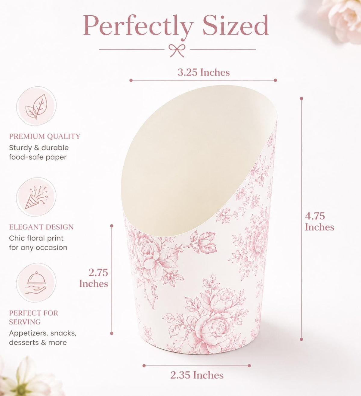 Pink Toile Charcuterie Cups with Toothpicks – Individual Appetizer Cups for Showers & Parties