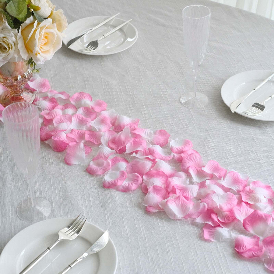 Elegant table décor with silk rose petals for parties and celebrations