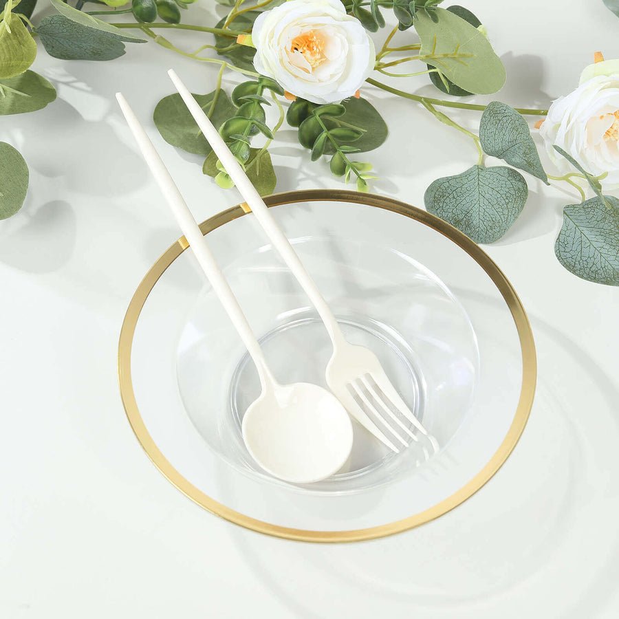 20 - Pack Regal Clear Plastic Dessert & Salad Bowls with Gold Rim – 12oz Disposable Party Serving Bowls for Weddings, Banquets & Events - Pretty Party Boxx