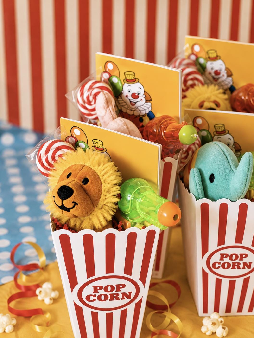 Plastic Carnival Popcorn Cups – Red Striped Reusable Popcorn Boxes for Parties & Movie Nights