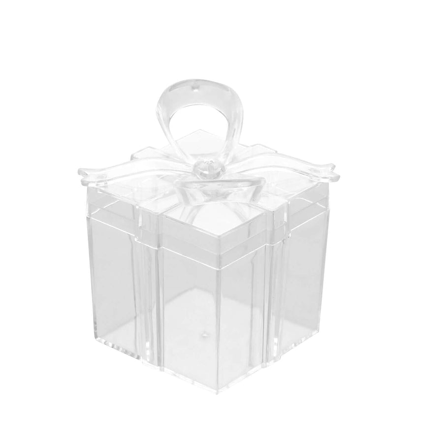 12 Pack 3" Square Clear Bow Top Plastic Party Favor Boxes – Transparent Candy Container Gift Boxes - Pretty Party Boxx