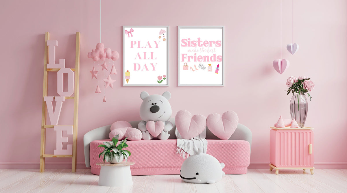 Play All Day Sign – Pink Girls Playroom Wall Art Printable