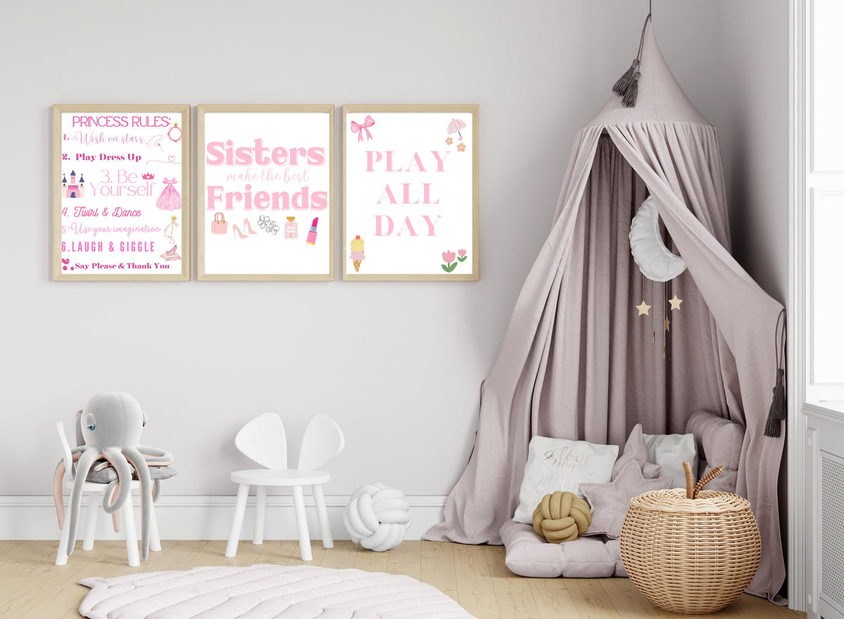 Play All Day Sign – Pink Girls Playroom Wall Art Printable