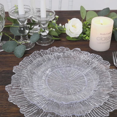 7-inch clear and gold beaded rim round plastic dinner plate – high end disposable plate for weddings and banquets