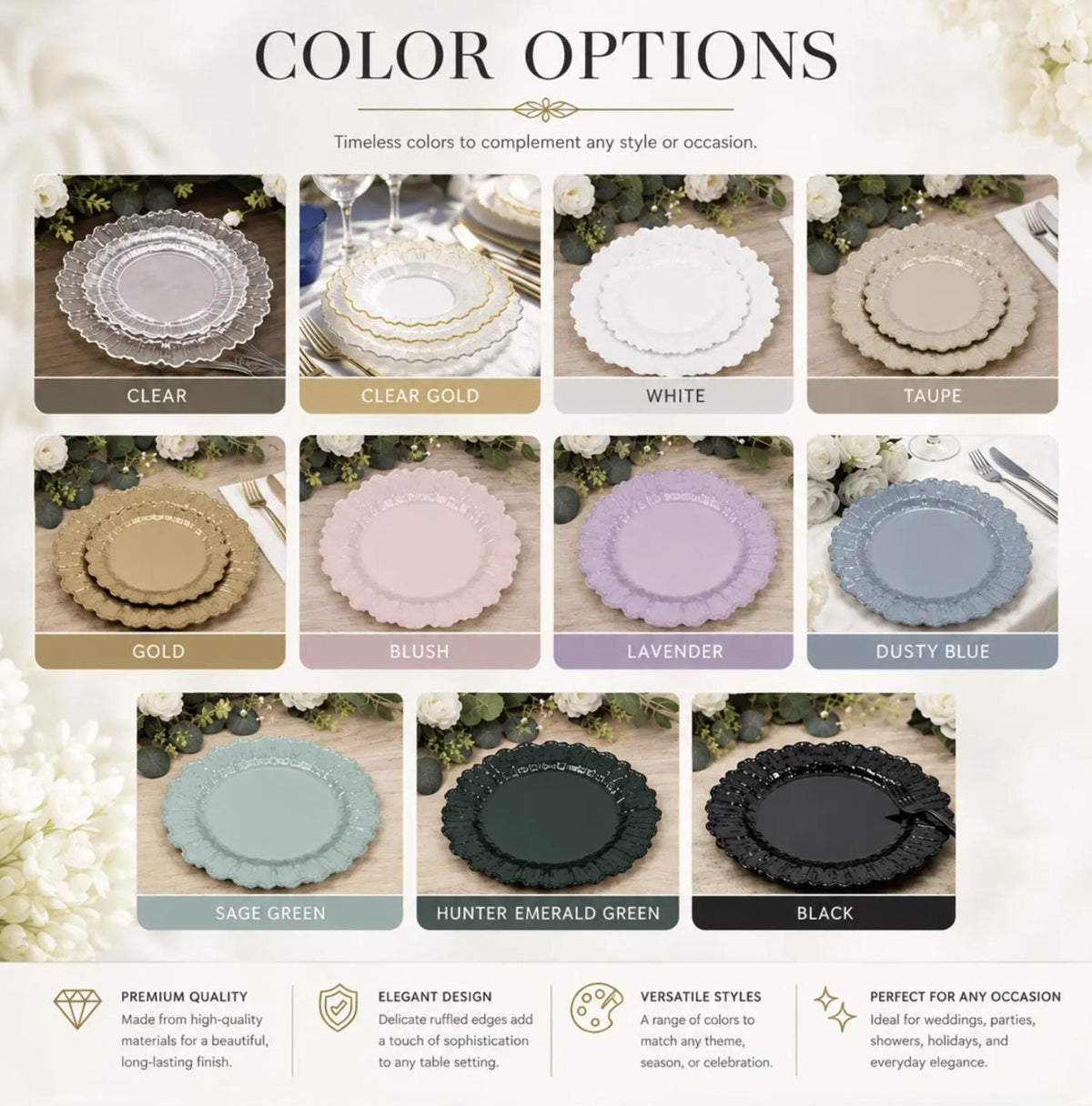 Reef Design Plastic Dinner & Dessert Plates – Elegant Disposable Tableware for Weddings & Showers