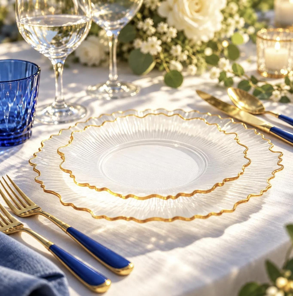 Reef Design Plastic Dinner & Dessert Plates – Elegant Disposable Tableware for Weddings & Showers