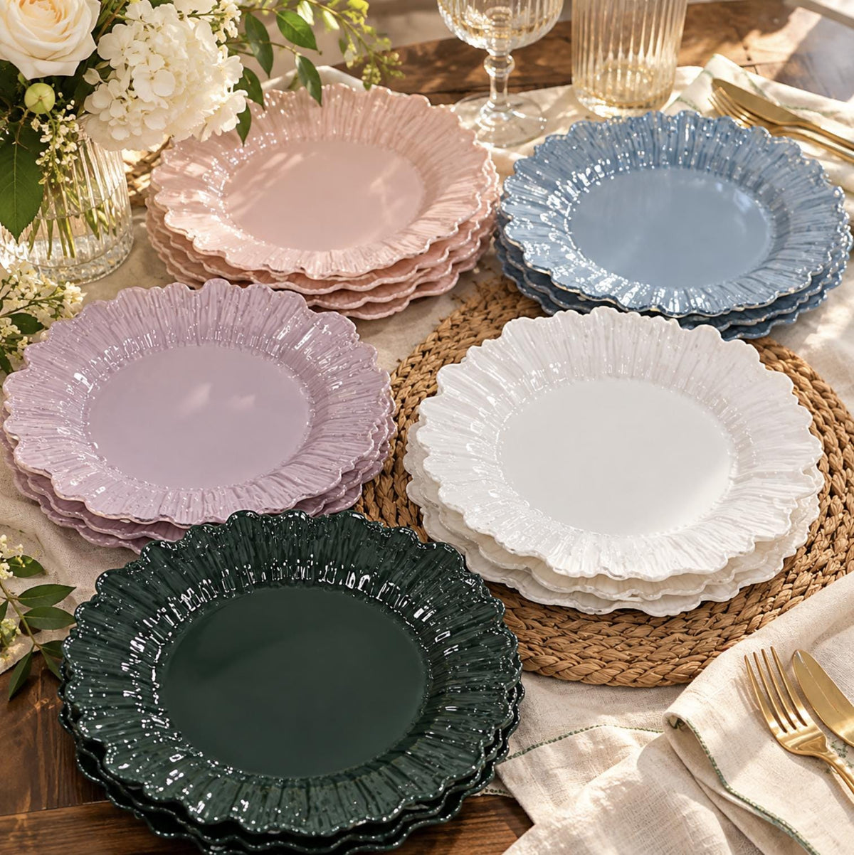 Reef Textured Heavy Plastic Plates – Elegant Disposable Dinner & Dessert Plates