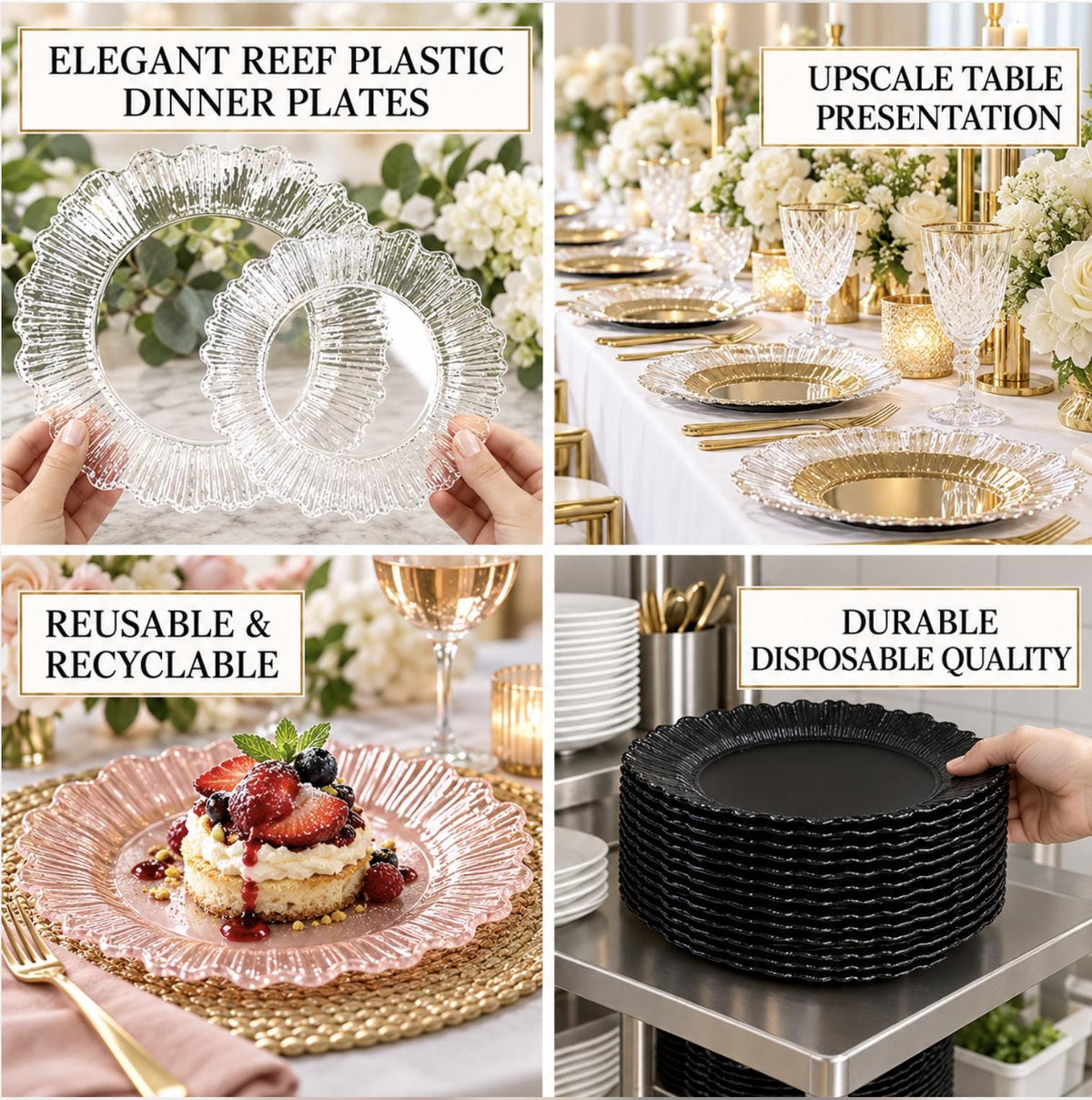 Reef Textured Heavy Plastic Plates – Elegant Disposable Dinner & Dessert Plates