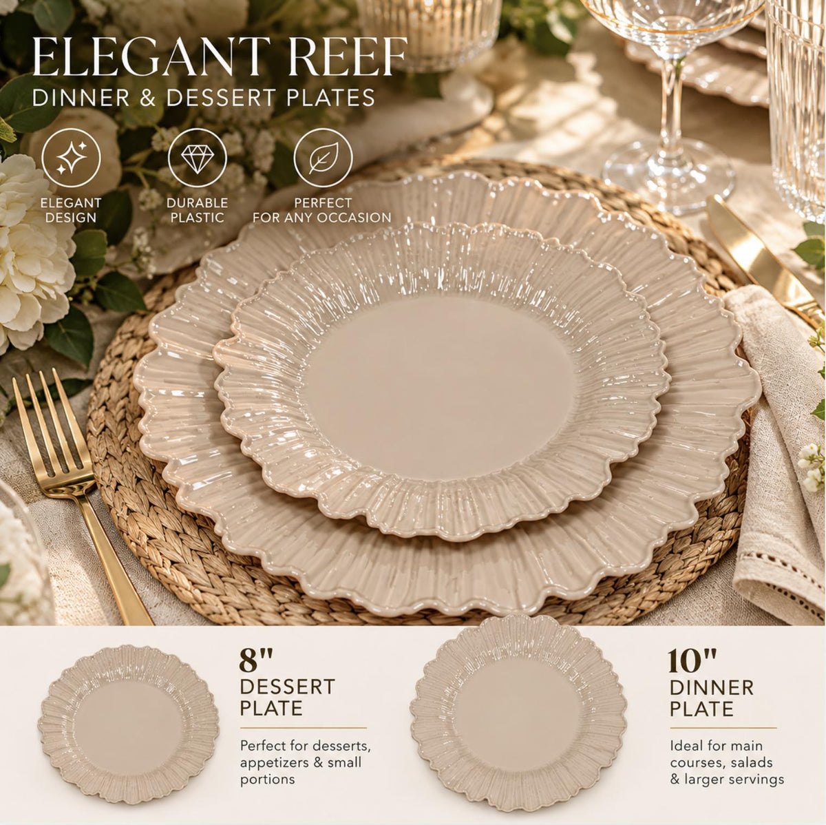 Reef Textured Heavy Plastic Plates – Elegant Disposable Dinner & Dessert Plates