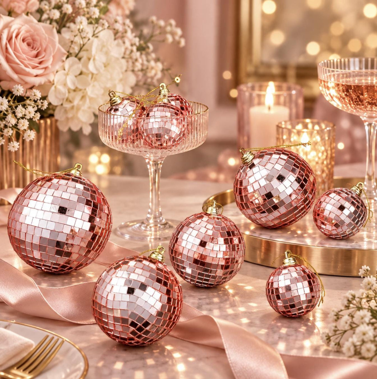 Rose Gold Mirror Disco Balls – Pink Disco Decorations for Last Disco & Bridal Showers