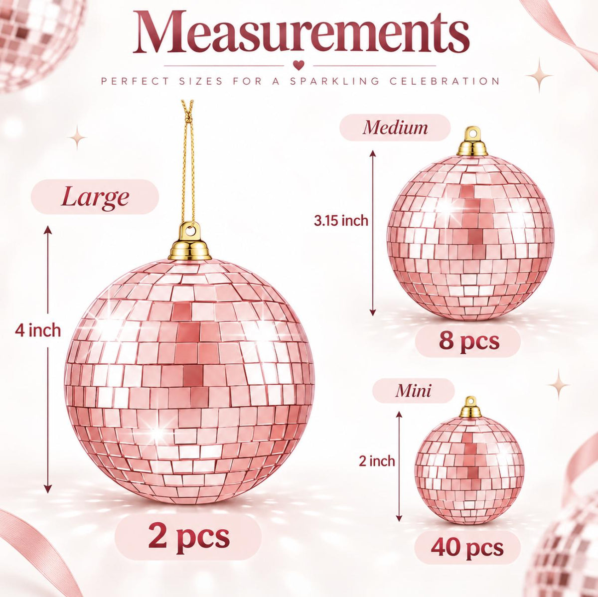 Rose Gold Mirror Disco Balls – Pink Disco Decorations for Last Disco & Bridal Showers