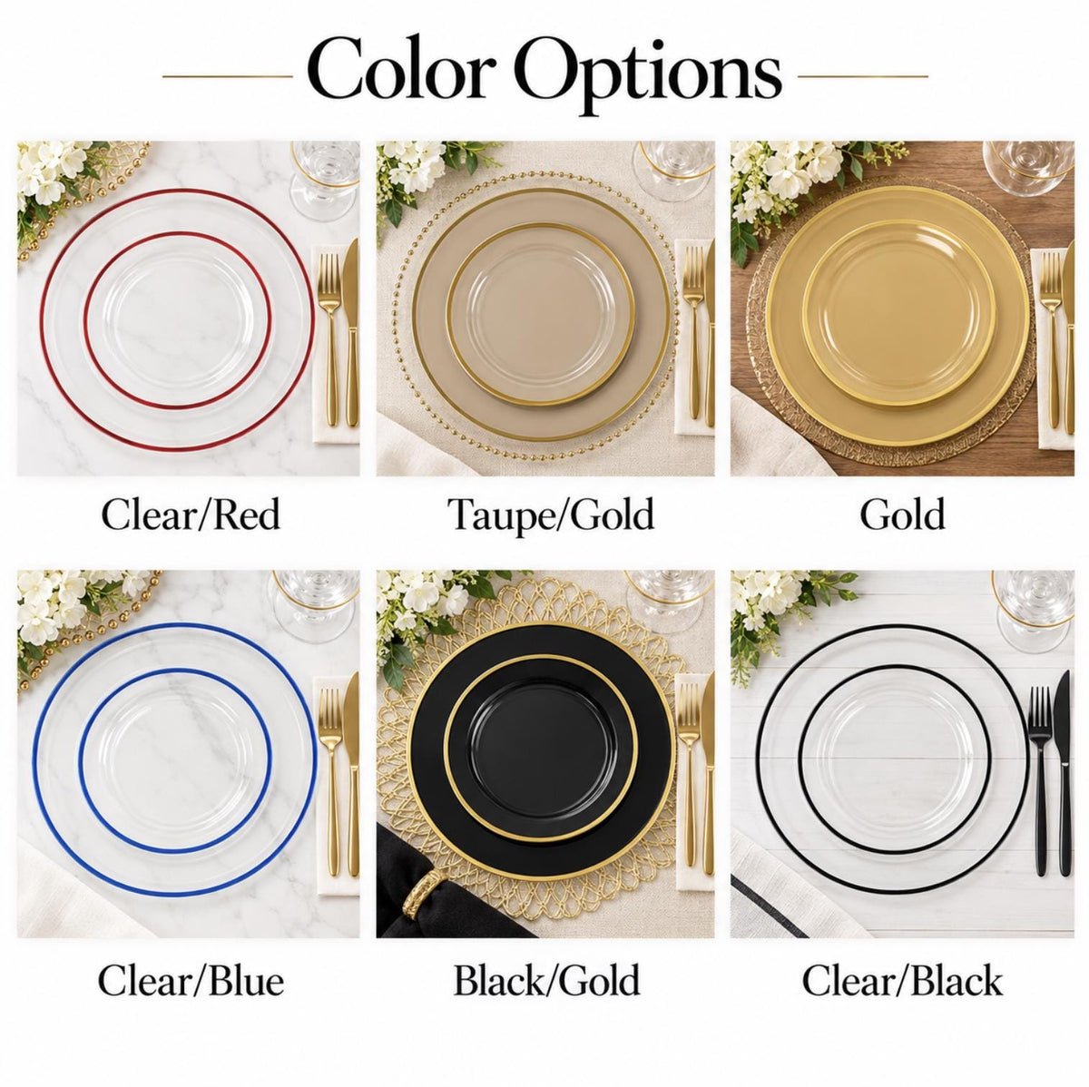 Round Plastic Dinner Dessert Plates – 7” & 10” Luxury Disposable Plates for Events Weddings