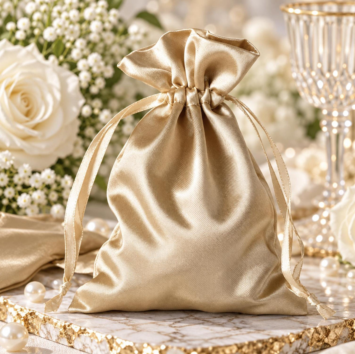 White Satin Drawstring Wedding & Party Favor Gift Bags - Pretty Party Boxx
