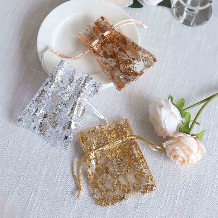 12 - Pack Metallic Gold or Silver Foil Drawstring Candy Bags – Wedding & Party Favor Bags - Pretty Party Boxx