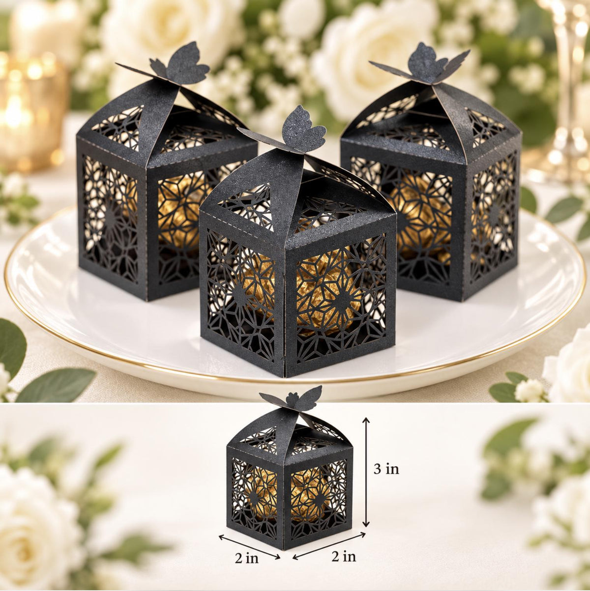 Silver Butterfly Laser-Cut Lace Favor Boxes – 25 Pack Candy Gift Boxes for Weddings & Events