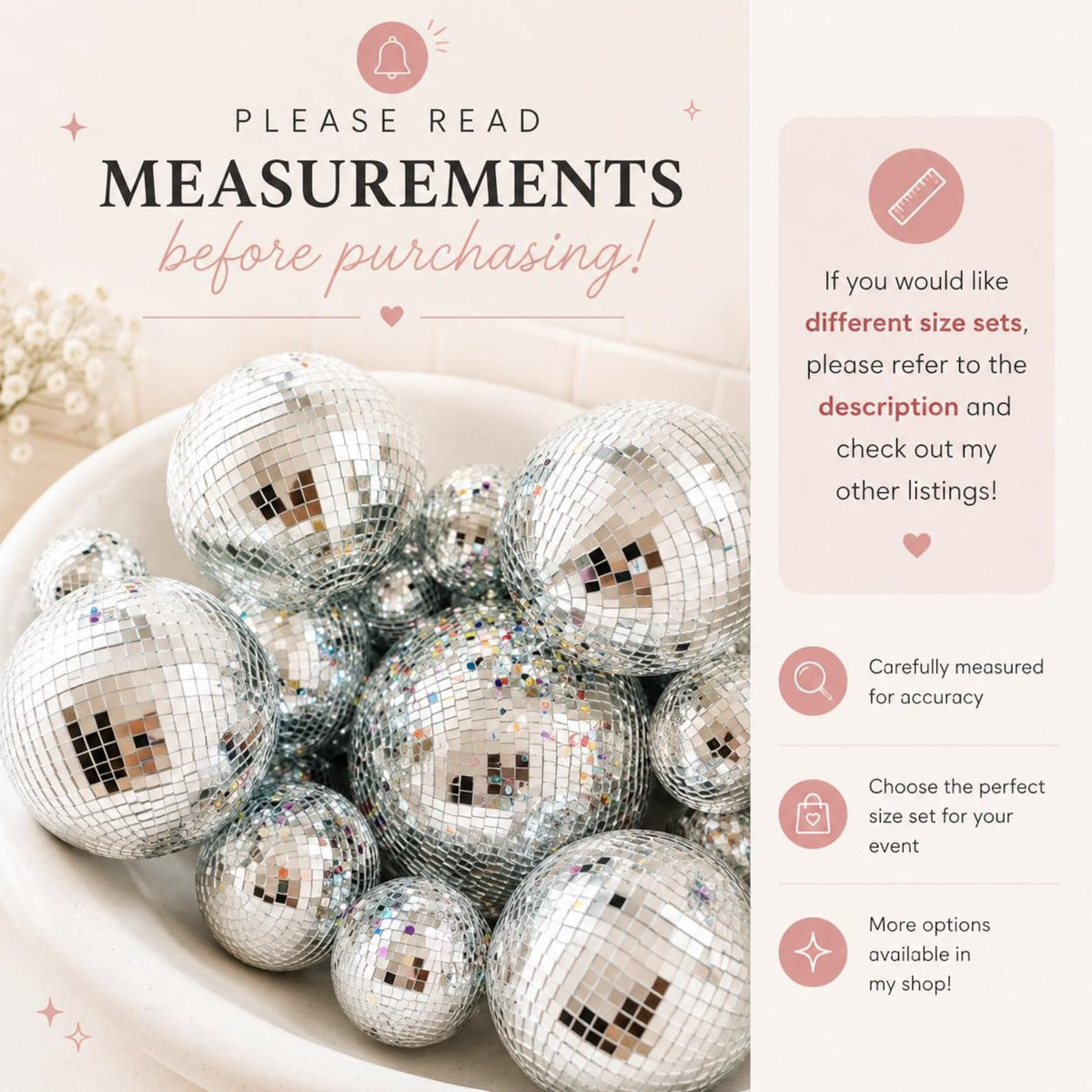 10 - Inch Silver Disco Ball Set – 40 Reflective Mirror Balls - Pretty Party Boxx