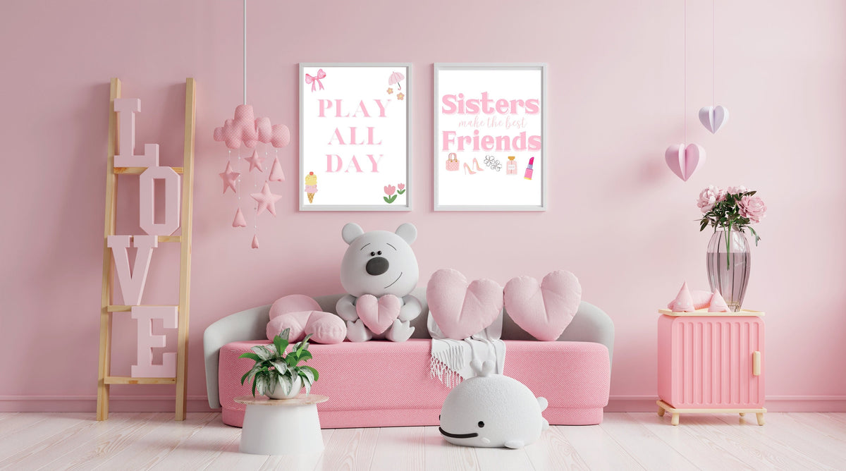 Sisters Best Friends Sign – Pink Girls Room Wall Art Printable