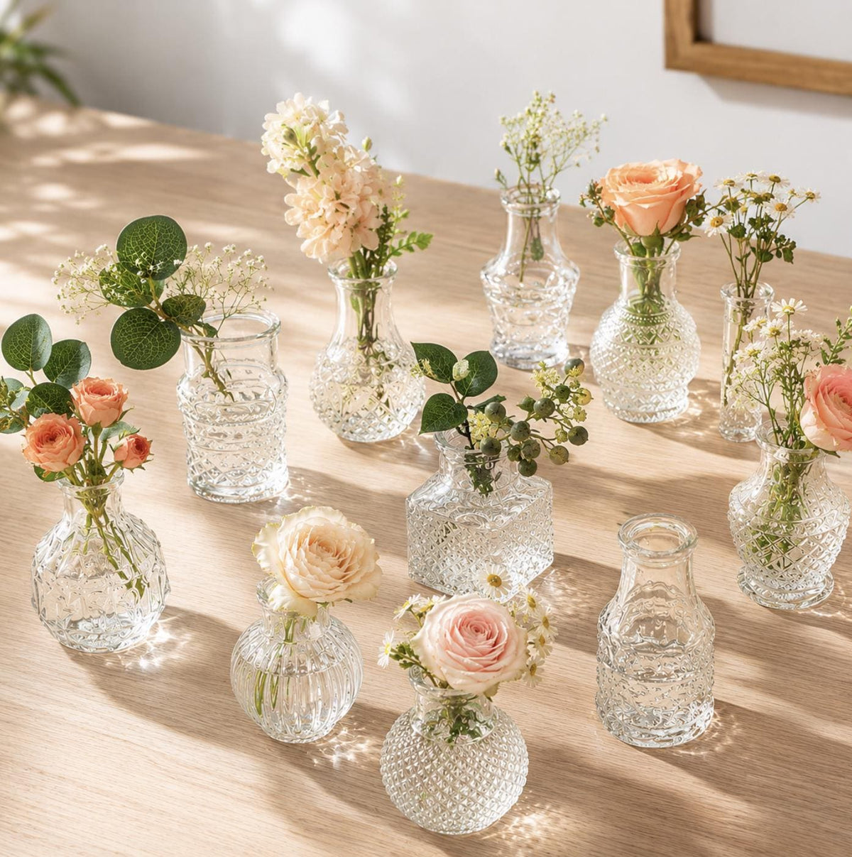 Small Glass Bud Vases – Assorted Mini Vases for Centerpieces, Showers & Wedding Florals
