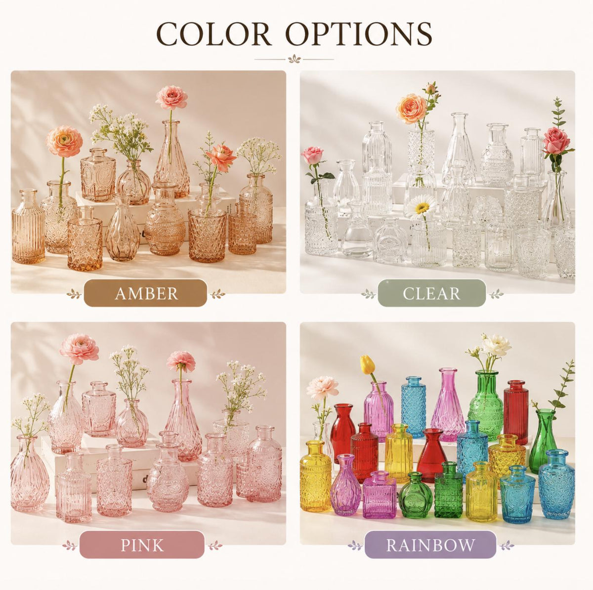 Small Glass Bud Vases – Assorted Mini Vases for Centerpieces, Showers & Wedding Florals