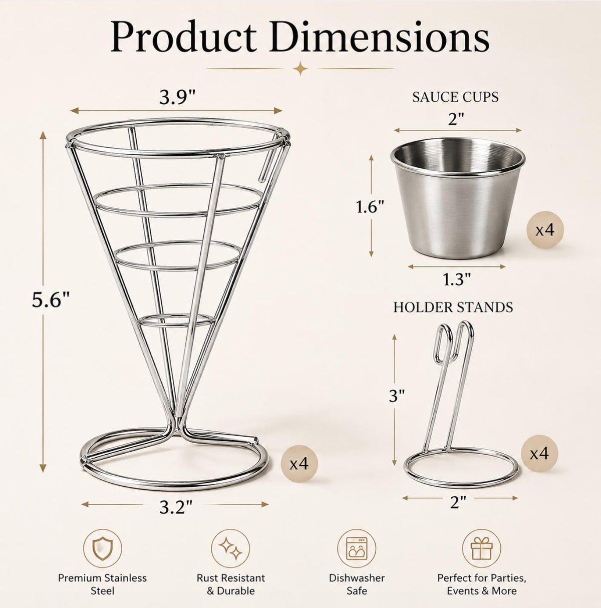 Stainless Steel French Fry Stand Baskets with Newspaper Wax Paper – Catering Fry Display Set