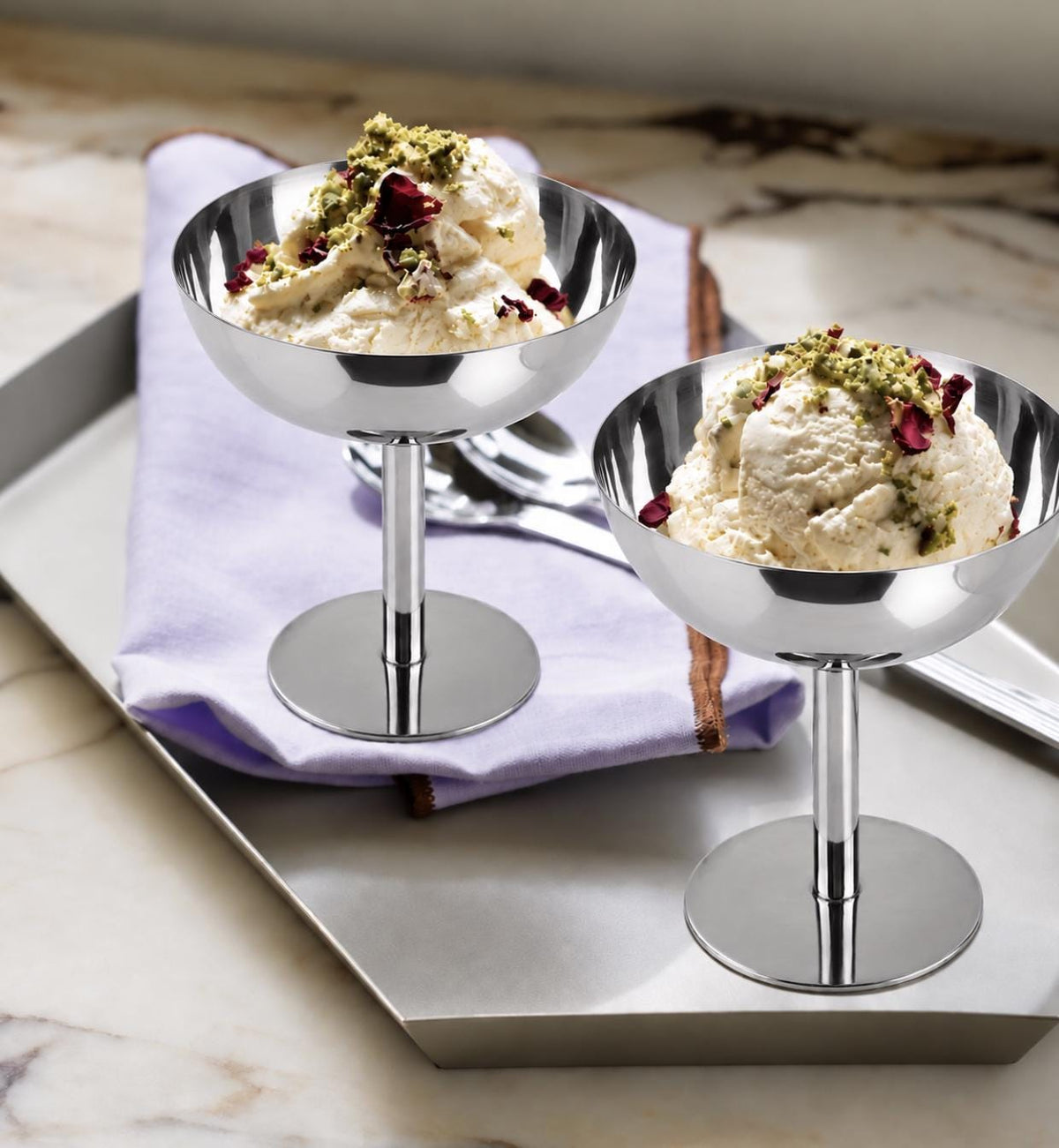 Stainless Steel Vintage Ice Cream Coupe Cups with Mini Spoons – Italian Style Dessert Cups