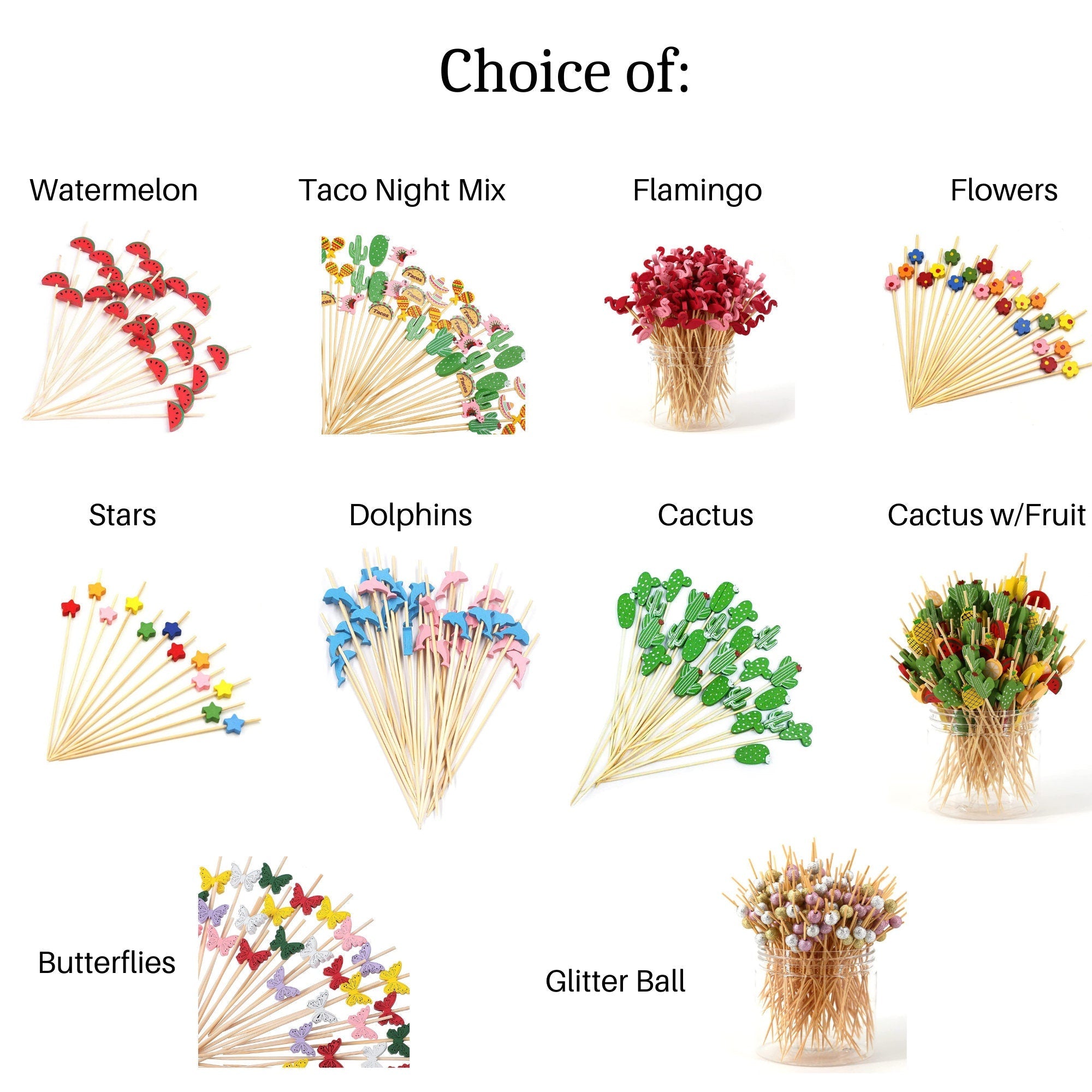 Color star fancy toothpicks for appetizers, cocktails, and party snacks