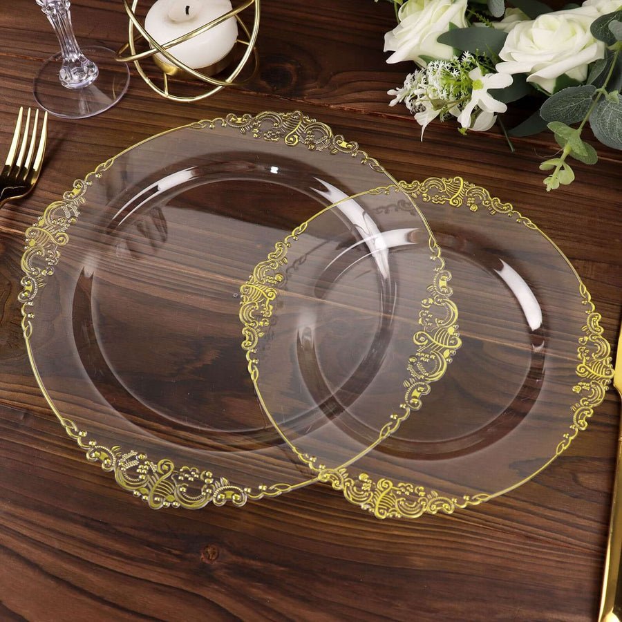 10 - Pack Leaf Embossed Rim Round Plastic Dessert Plates – Elegant Disposable Party Plates for Weddings & Events