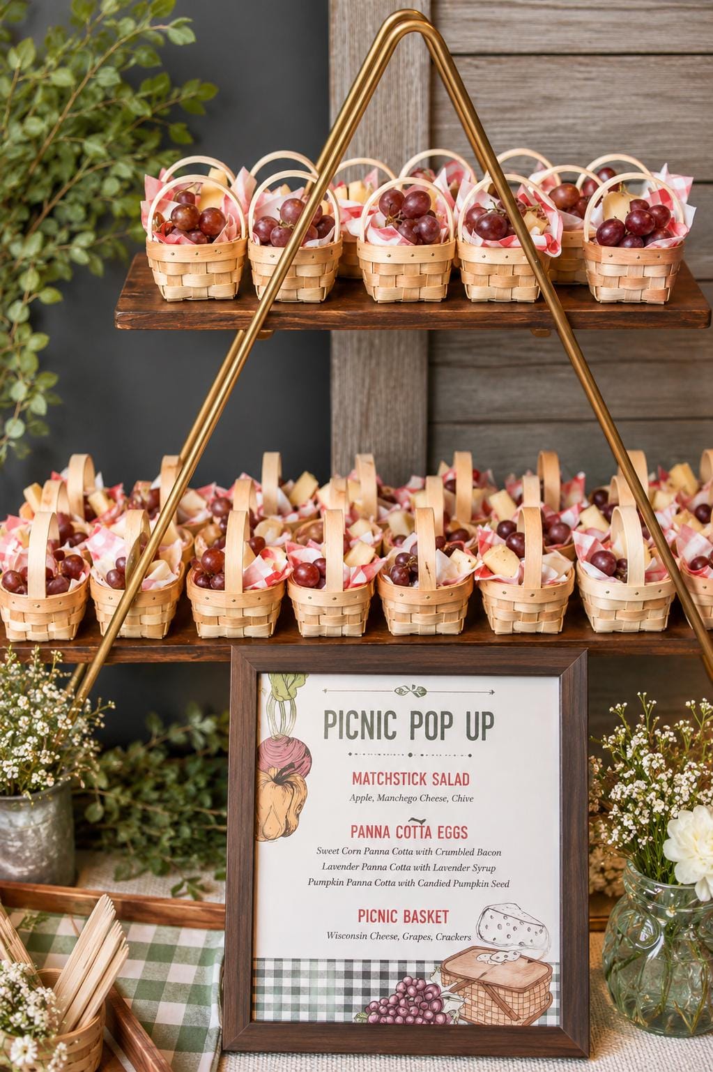 Tiny Wooden Picnic Basket Favors – Individual Berry Baskets for Weddings & Showers