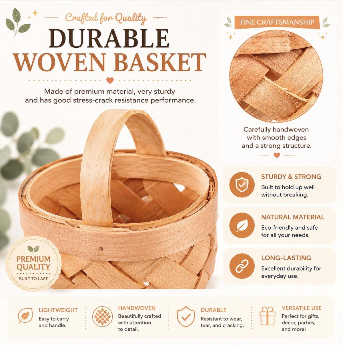 Tiny Wooden Picnic Basket Favors – Individual Berry Baskets for Weddings & Showers