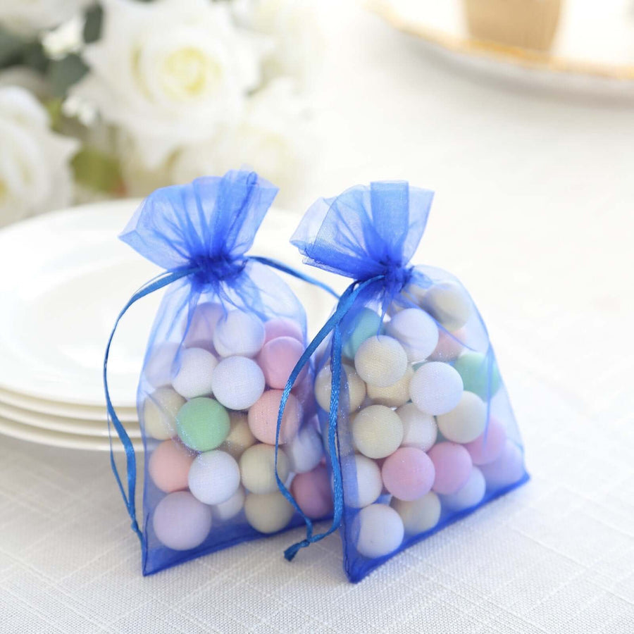 10-pack 4x6 royal blue organza drawstring wedding party favor gift bags – sheer satin pouches for candies, jewelry, and small gifts