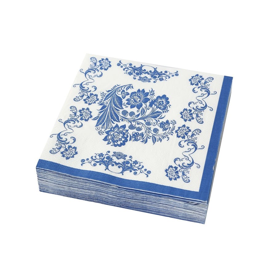 20 - Pack Elegant Paper Cocktail Napkins – Peony Flower Print with Gold Trim for Weddings & Events - Pretty Party Boxx